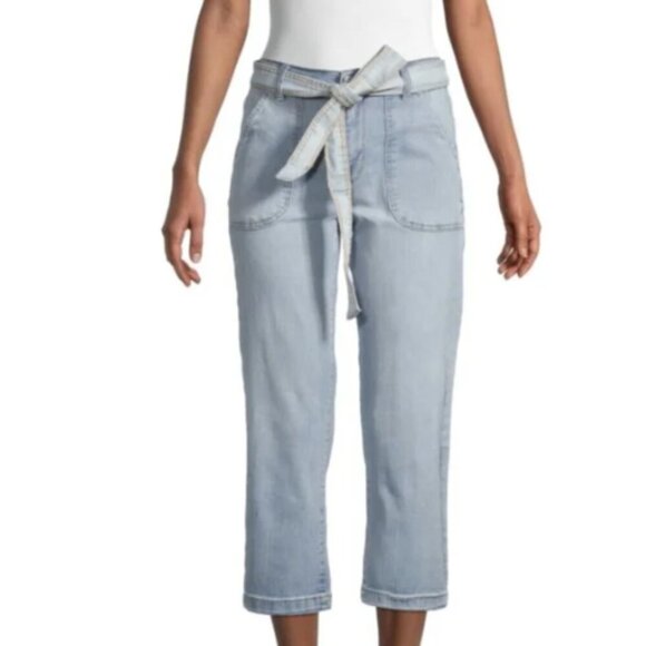 Kensie Belted Porkchop Cropped Jeans Straight Legged Denim 6/28 - Picture 1 of 7